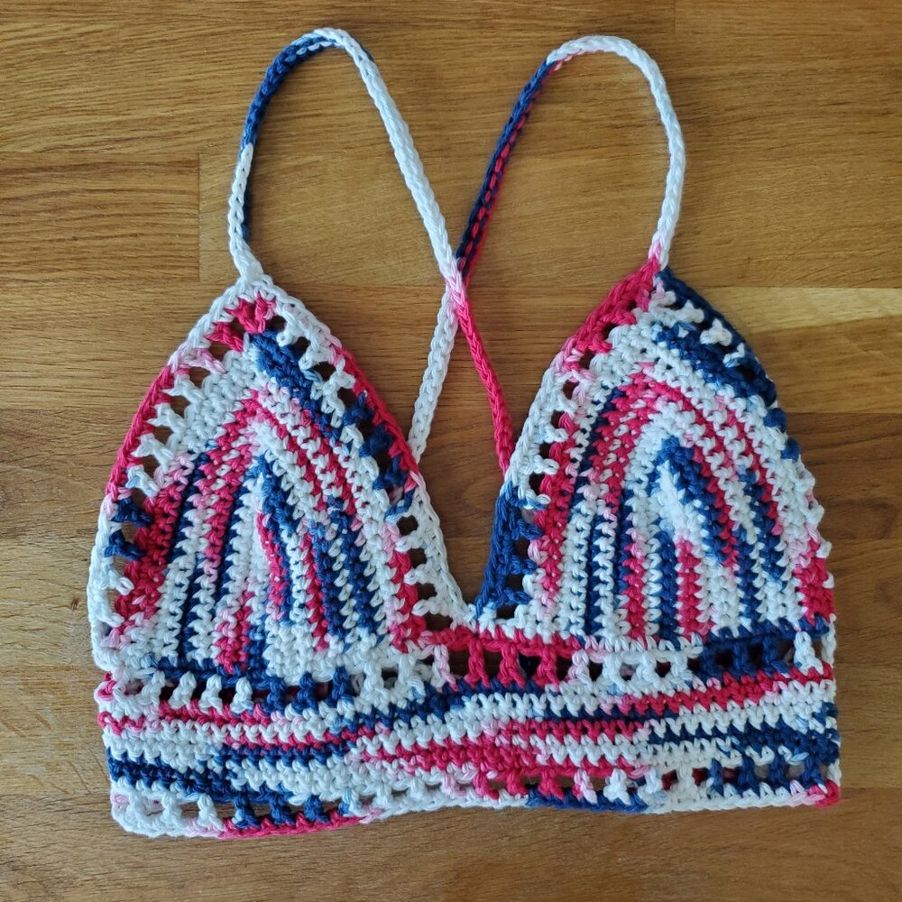Crochet Top - Medium, red/white/blue